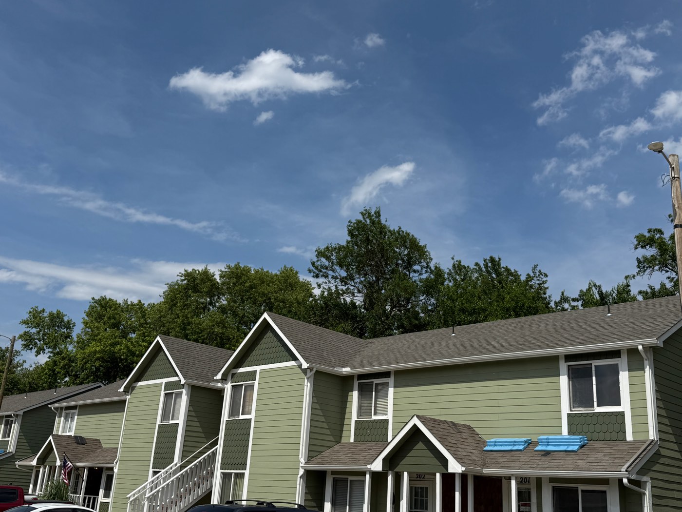 Completed roof on a Wichita townhome building